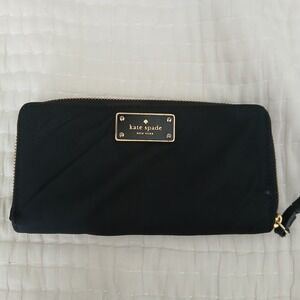KATE SPADE Blake Avenue Neda Zip Around Continental Wallet Black Nylon‎